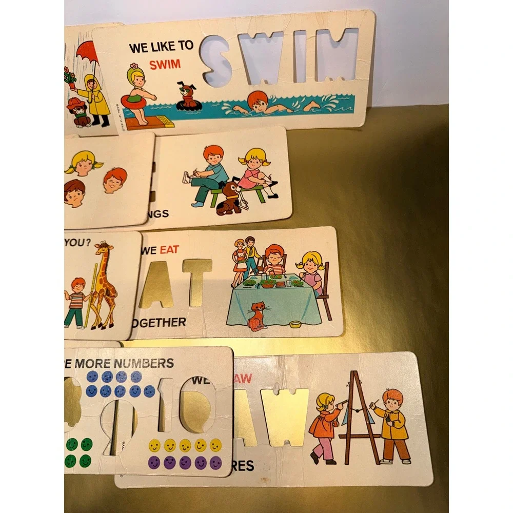 13 Vintage Fisher-Price Replacement Toys Educational Stencil Cards Words Numbers